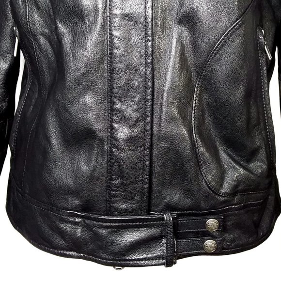 Harley Davidson Black Leather Moto Jacket Embroidered Logo Rose Size Medium - Picture 7 of 12